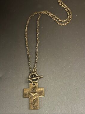 Love Cross Pendant Vintage Gypsy Necklace Antique Gold Tone